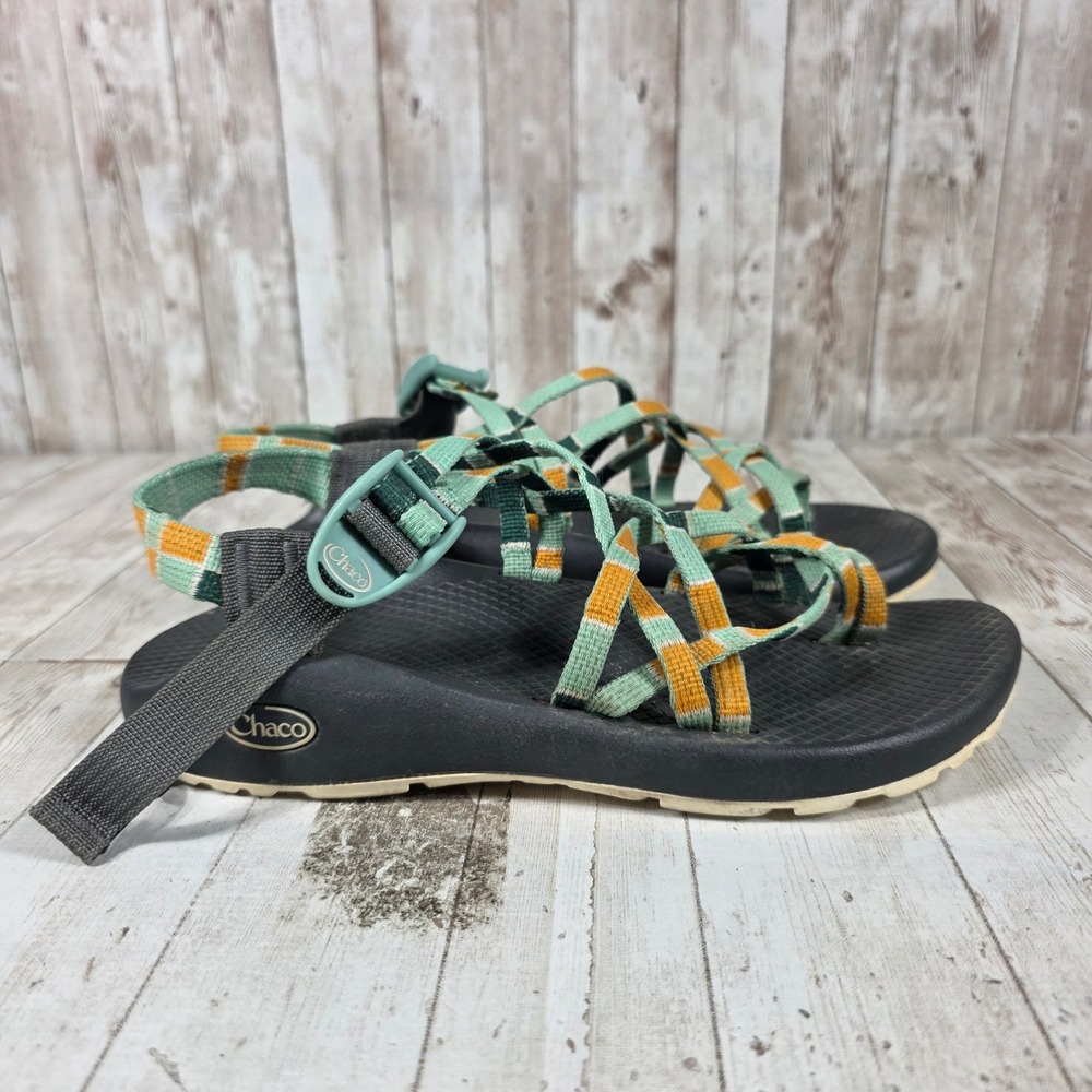 Chaco Z/Cloud 2 Womens 8 Green Orange Multi Strap Toe Loop Hiking Sandals